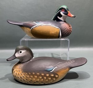 PAIR OF CHARLIE JOINER MINIATURE WOOD DUCK S/D 198