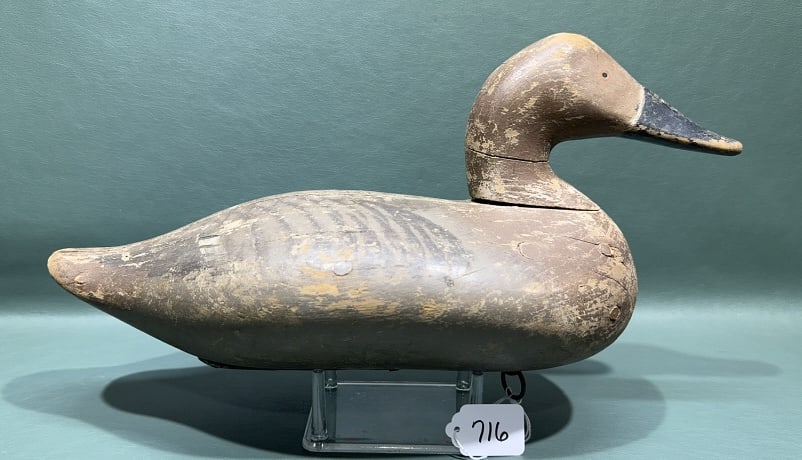 EARLY MADISON MITCHELL CANVASBACK BRANDED "JDW & W: 15" LONG