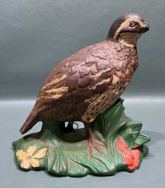 ANTIQUE CAST IRON QUAIL DOOR STOP: 7" TALL