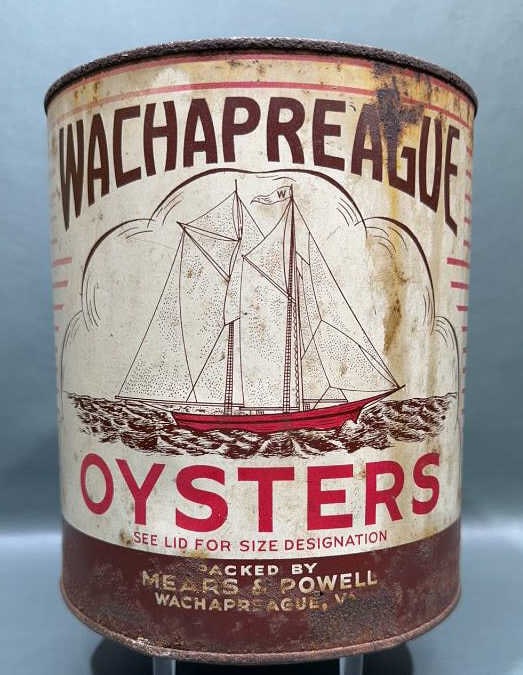 WACHAPREAGUE "SAILBOAT" 1 GALLON OYSTER CAN: ~