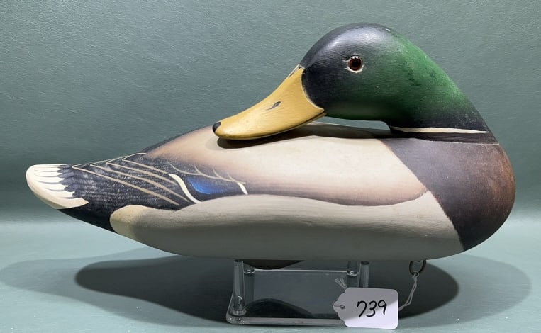 CHARLIE JOINER SLEEPING MALLARD DRAKE DECOY: 14" LONG