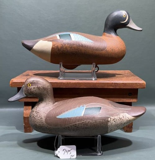 PR. R MADISON MITCHELL BLUE WINGED TEAL DECOYS: IN ORIGINAL PAINT ~ SIGNED & DATED ~ 12 1/2"