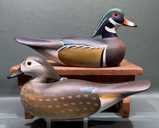 PAIR CHARLIE JOINER DECORATIVE WOODDUCKS: SIGNED & DATED 2005 ~