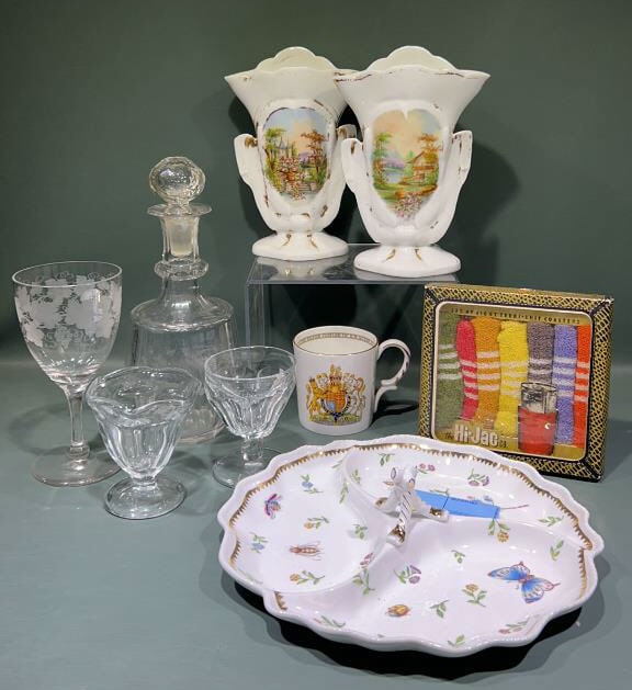 PORCELAIN & CRYSTAL DECANTER LOT