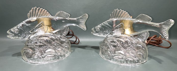 PAIR OF GLASS FISH TABLE LAMPS