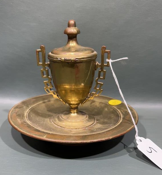 ANTIQUE BRASS URN SHAPED INK WELL (1 of 4)