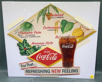 VINTAGE COCA-COLA TREES OF THE US ADVERTISING SIGN
