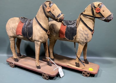 PAIR OF VINTAGE GERMAN HORSE PULL TOYS