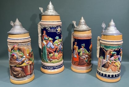 4 VARIOUS GERMAN BEER STEINS