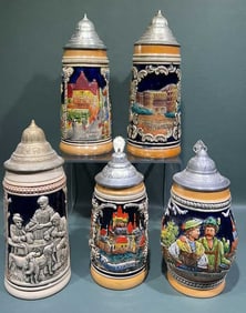 5 VARIOUS GERMAN BEER STEINS