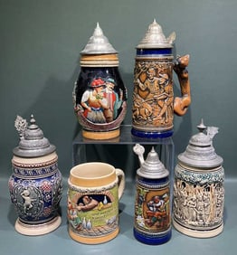 6 VARIOUS GERMAN BEER STEINS