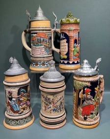 5 VARIOUS GERMAN BEER STEINS