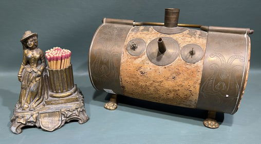 ANTIQUE BRASS COOLER & MATCH STAND