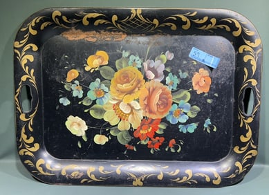 CHIPPENDALE MIRROR & TOLE PAINTED TRAY