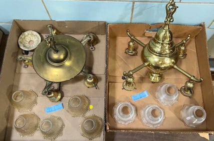 2 HANGING BRASS CHANDELIERS