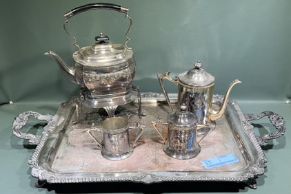 SILVER PLATE TEASET & VARIOUS SERVING PIECES