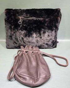 FUR MUFF/PURSE & LEATHER HAND BAG