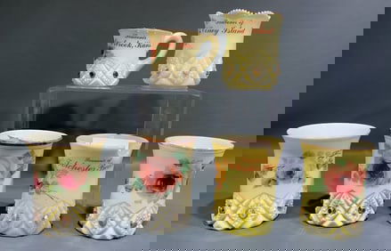 6 SOUVENIR CUSTARD GLASS GLASSES