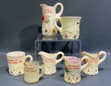 7 PIECES OF SOUVENIR CUSTARD GLASS
