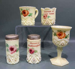 5 PIECES OF SOUVENIR CUSTARD GLASS