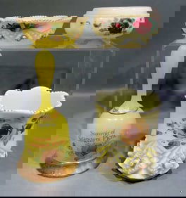 4 PIECES OF SOUVENIR CUSTARD GLASS