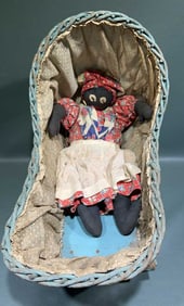 BLACK AMERICANA RAG DOLL & BASSINET