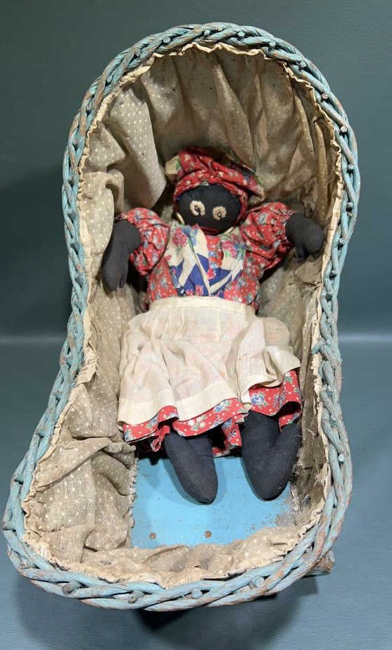 BLACK AMERICANA RAG DOLL & BASSINET (1 of 4)