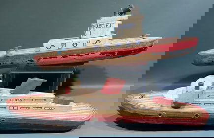 2 VINTAGE WOODEN BOAT TOYS