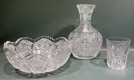 3 PIECES OF CUT GLASS