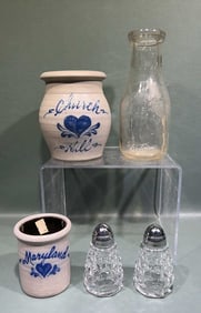 SCHAUBER'S PINT MILK BOTTLE & STONEWARE CROCK LOT