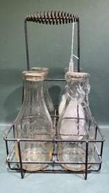 4 SCHAUBER'S DAIRY MILK BOTTLES & CARRIER