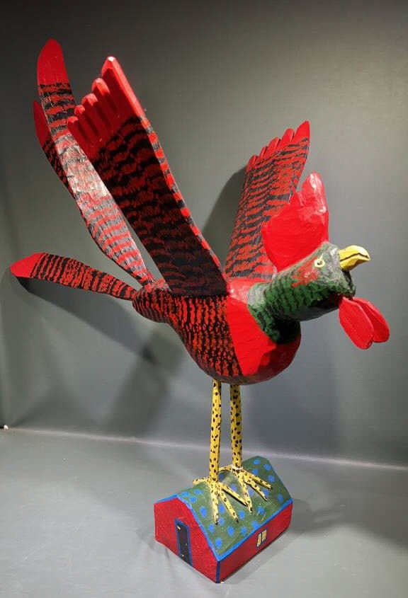 SIGNED & DATED FOLKART CARVED ROOSTER (1 of 6)