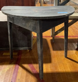 ANTIQUE HALF ROUND PAINT DECORATED COUNTRY TABLE