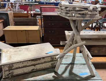 ANTIQUE PAINTED TWIG STAND & SPOOL CABINET
