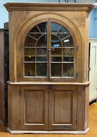 ANTIQUE TWO PIECE COUNTRY CORNER CUPBOARD W/ ARCH