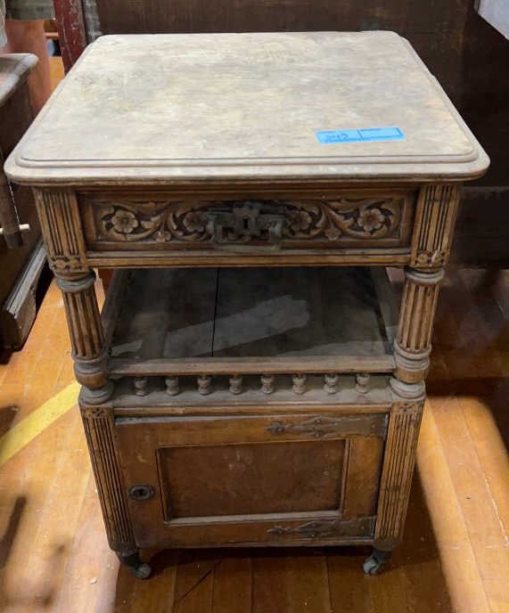 ANTIQUE CARVED NGHT STAND: 18" x 18" x 28"