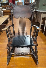 ANTIQUE ROCKING CHAIR W/ CARVED EAGLE HEADS
