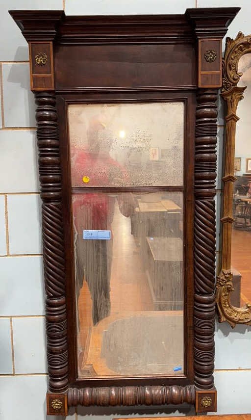 ANTIQUE FEDERAL INLAID CARVED MIRROR: 47" x 24"