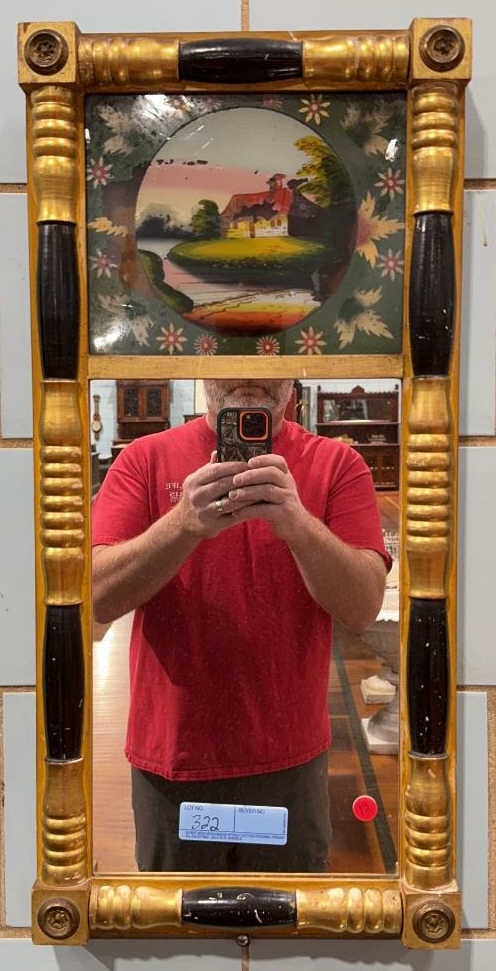 ANTIQUE FEDERAL REVERSE PAINTED GOLD GILT MIRROR (1 of 3)
