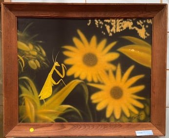 OIL PAINTING OF PRAYING MANTIS BY SCOOTER 77'