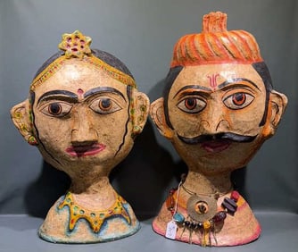 PR. VINTAGE PAPER MACHE INDIAN BUSTS