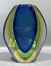 MURANO "SUMERSO" ART GLASS VASE SIGNED BY MAKER