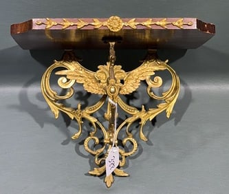 ELBRANT BRASS & MAHOGANY WALL SHELF