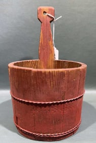 RED PAINTED WOODEN BUCKET