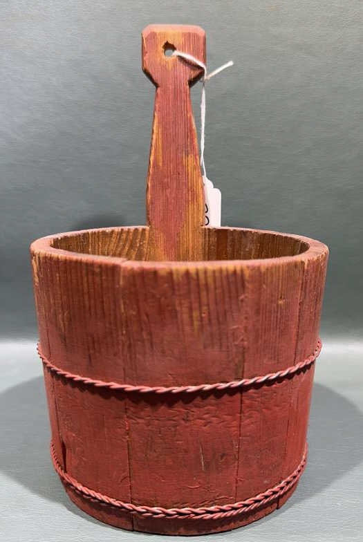 RED PAINTED WOODEN BUCKET (1 of 5)