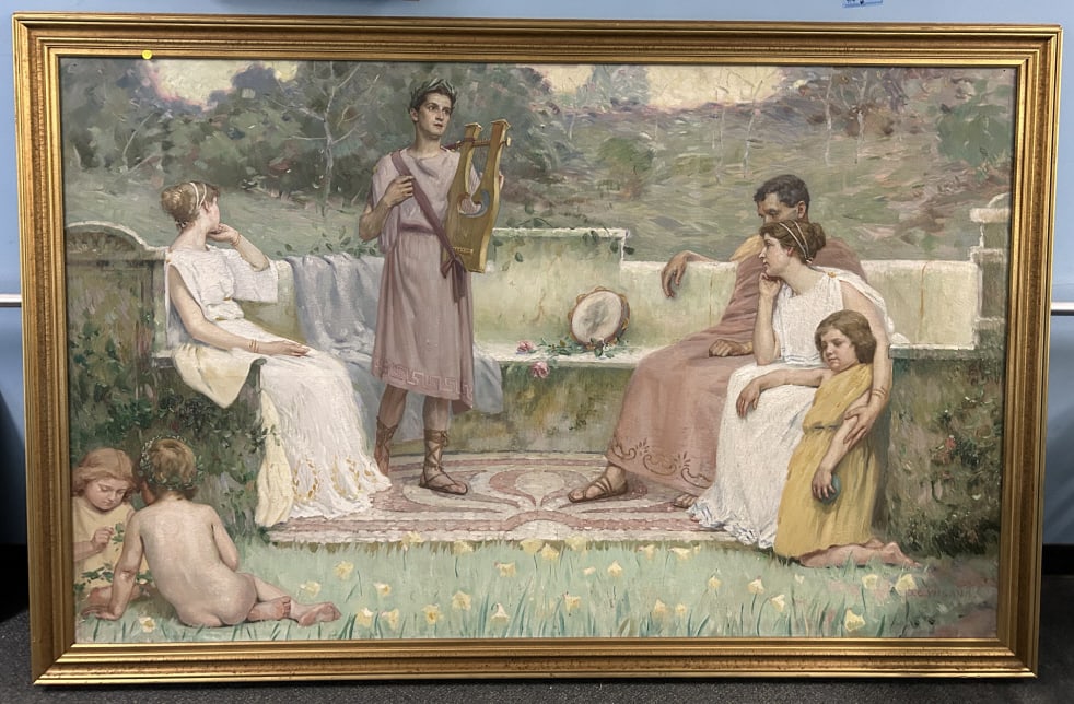 O. C. WIGARD LARGE OIL ON CANVAS W/ GREEK THEME: 88" X 57"