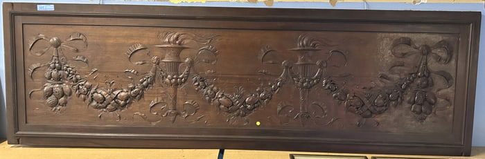 LARGE CARVED MAHOGANY WOODEN PANEL