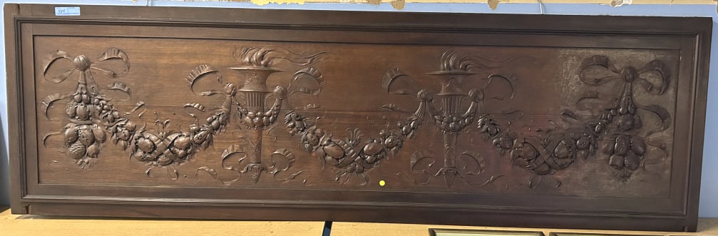 LARGE CARVED MAHOGANY WOODEN PANEL (1 of 5)