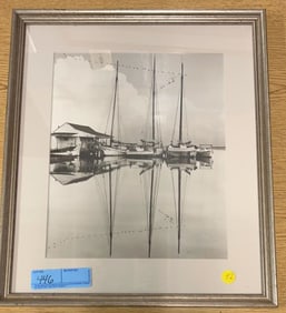 FRAMED PHOTO OF A HARBOR SCENE W/ SKIPJACKS