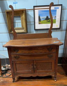 OAK WASH STAND W/ A TOWEL BAR